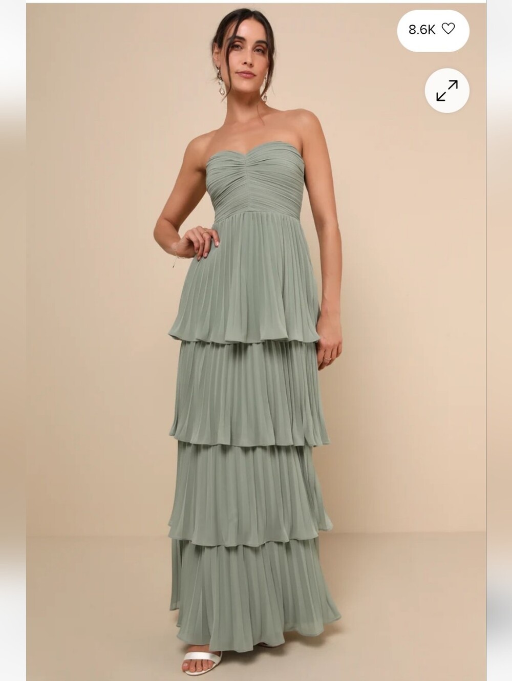 Lulu's Sage Green Strapless Tiered Maxi Dress
